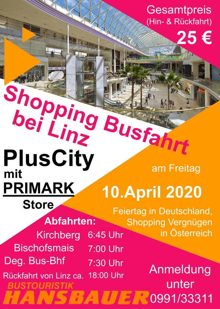 Flyer Shopping Fahrt 10.April.2020 PlusCity Linz