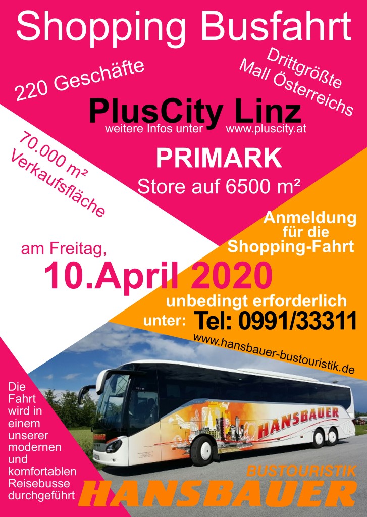 Flyer Shopping Fahrt 10.April.2020 PlusCity Linz